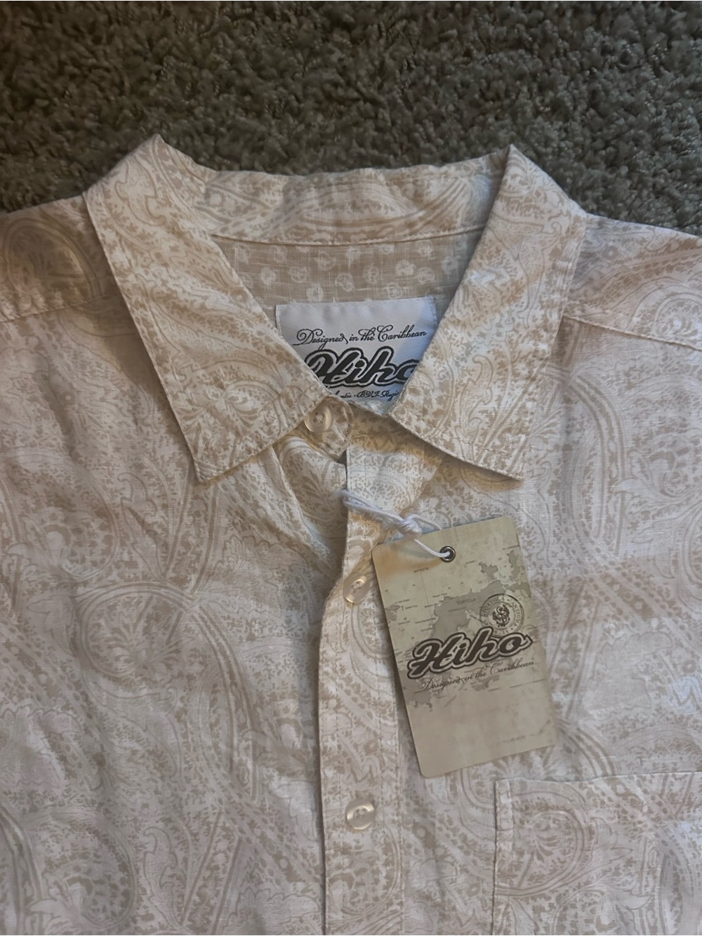 HIHO Caribbean Paisley Long Sleeve Shirt Mens NWT Beige Resort